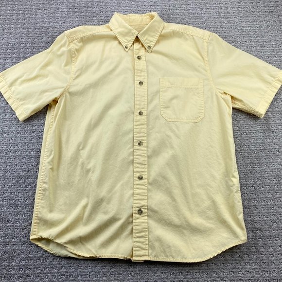 Eddie Bauer Shirt Men Medium M Yellow Button Down Short Sleeve Casual Pocket - Picture 1 of 12
